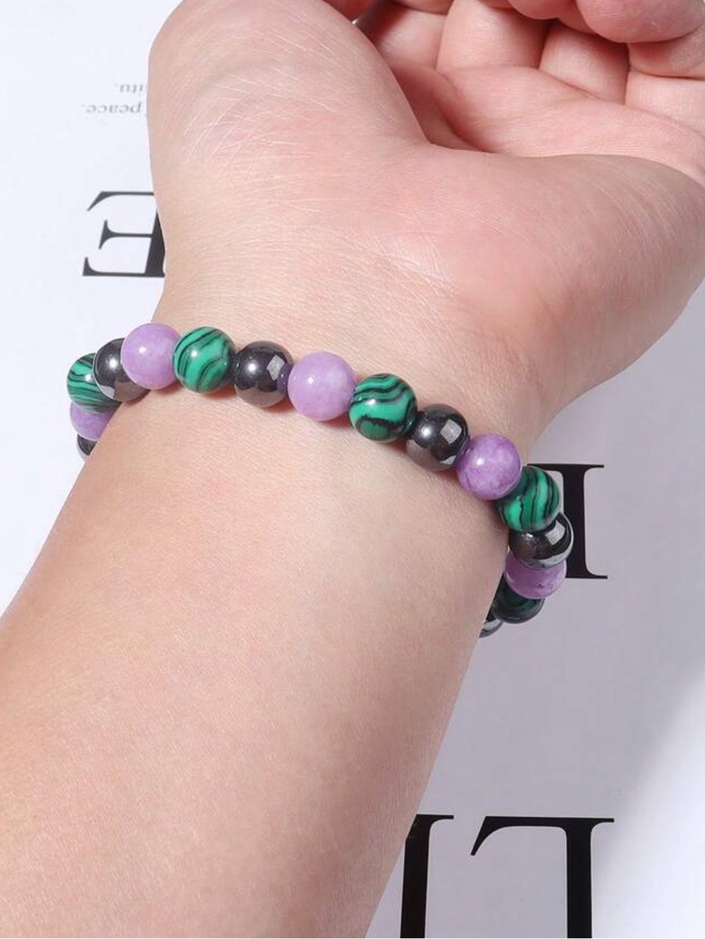 🆕New Depression Crystal Beaded Bracelet-8mm Hematite & Malachite & Purple Jade - Picture 4 of 4